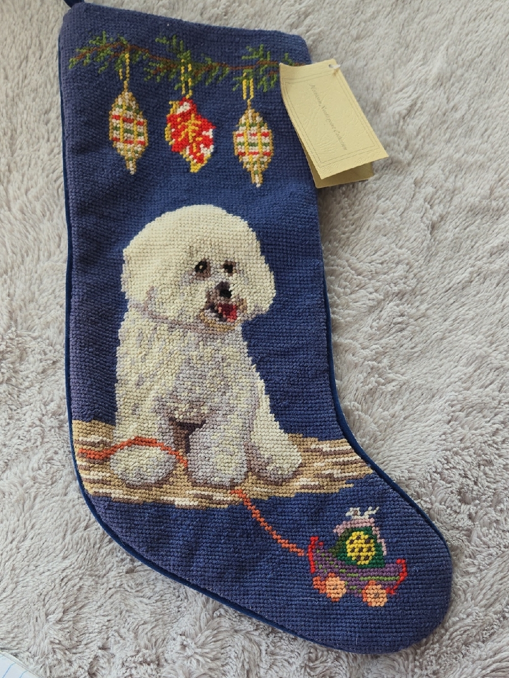 New BichonFrise Handmade Wool Heirloom Needlepoint Collection Christmas Stocking